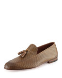 Perforated Leather Tassel Loafer, Tan