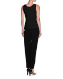 Silk Charmeuse Scoop-Neck Shell, Black