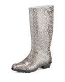 Shaye Leopard-Print Rain Boot, Black