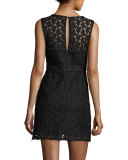Nina Sleeveless Floral-Embroidered Lace Dress, Black