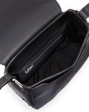 Lia Mini Leather Saddle Bag, Black