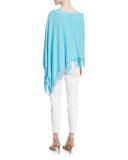 Bateau-Neck Poncho W/Fringe Trim