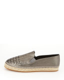 Metallic Intrecciato Espadrille Flat, Argento