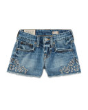 Denim Cutoff Eyelet Shorts, Blue, Size 2T-4T