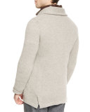 Ribbed Cashmere Blazer-Style Cardigan, Brown