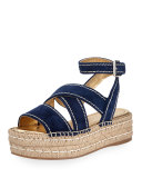 Crisscross Suede Espadrille Sandal, Oltremare