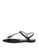 Thong Chips Flat Satin Sandal, Black (Nero)