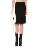 Ruffle-Trim Pencil Skirt, Black/White