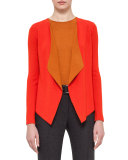 Draped Open-Front Two-Tone Cardigan, Toucan/Karminspint