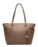 Jet Set Top-Zip Saffiano Tote Bag, Dark Dune