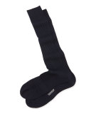 Over-the-Calf Ribbed Lisle Socks, Navy