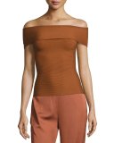 Dominique Off-the-Shoulder Ribbed Top, Cinnamon