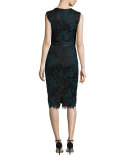Sleeveless Lace Sheath Dress, Black/Green
