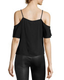Stretch Crepe Cold-Shoulder Top, Black