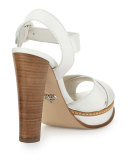 Patent Leather Crisscross Sandal, White (Bianco)