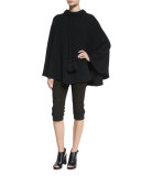 Tassel-Trim Crochet Poncho, Black