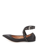 Love Latch Metallic Ankle-Wrap Flat, Nero