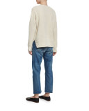 Crewneck Honeycomb-Knit Sweater, Winter White