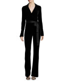 Velvet Wrap-Front Jumpsuit