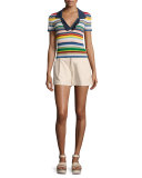 Martha Striped Ruffle-Trim Polo Shirt, Multicolor