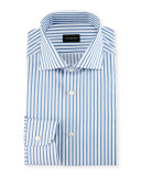 Bold-Stripe Dress Shirt, White/Blue