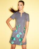 Short-Sleeve Floral Denim Dress, Blue/Green