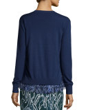 Merino Sweater w/ Bunny-Print Chiffon Trim