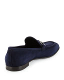 Suede Bit-Strap Loafer, Navy