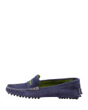 Terry-Trimmed Suede Driver, Navy