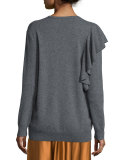 Orly Ruffle-Trim Pullover Sweater, Charcoal