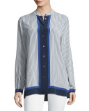 Fisher Striped Colorblock Shirt, Riviera Blue
