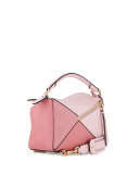 Puzzle Colorblock Leather Satchel Bag, Pink/Multi