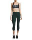 Space-Dye Capri Sport Leggings, Black/Evergreen