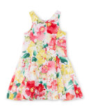 Sleeveless Floral Cotton Fit-and-Flare Dress, Pink, Size 2-6X