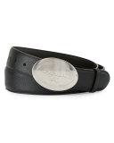 Round Logo Saffiano Belt, Black