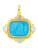 Pan Picnic Antique 19k Gold Intaglio Pendant, Blue