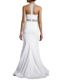 Sleeveless Illusion-Bodice Mermaid Gown, Ivory