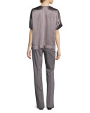Caprice Chain-Trimmed Charmeuse Blouse, Medium Purple