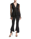 French Lace Plunging V Top, Black