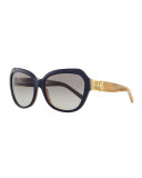 Two-Tone Plastic Cat-Eye Sunglasses, Navy
