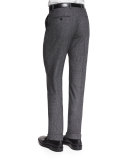 Donegal Wool Flat-Front Trousers, Gray