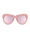 One Star Faceted Cat-Eye Sunglasses, Pink