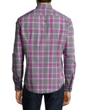 Plaid Cotton Sport Shirt, Dark Purple