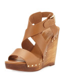 Cecilia Leather Wedge Sandal, Cuoio