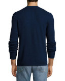 Giles Merino Wool-Blend Henley Sweater, Navy Blue