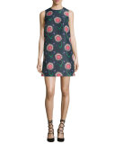Sleeveless Wishing Flower-Print Shift Dress, Navy