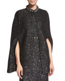 Beaded Spangle-Knit Cape, Caviar