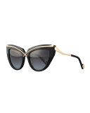 Lusciousness Cat-Eye Sunglasses, Gold/Black