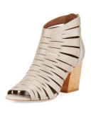 Greece Laser-Cut Open-Toe Bootie, Blush Pink