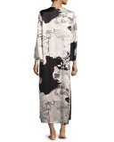 Yuzen Floral-Print Silk Caftan, Multi Pattern